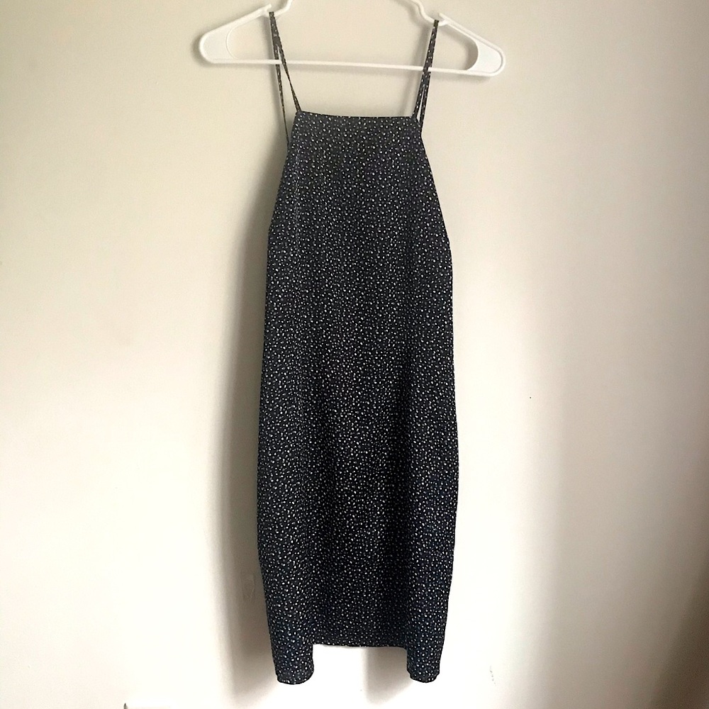 Abercrombie Navy Polka Dot Satin Slip Dress